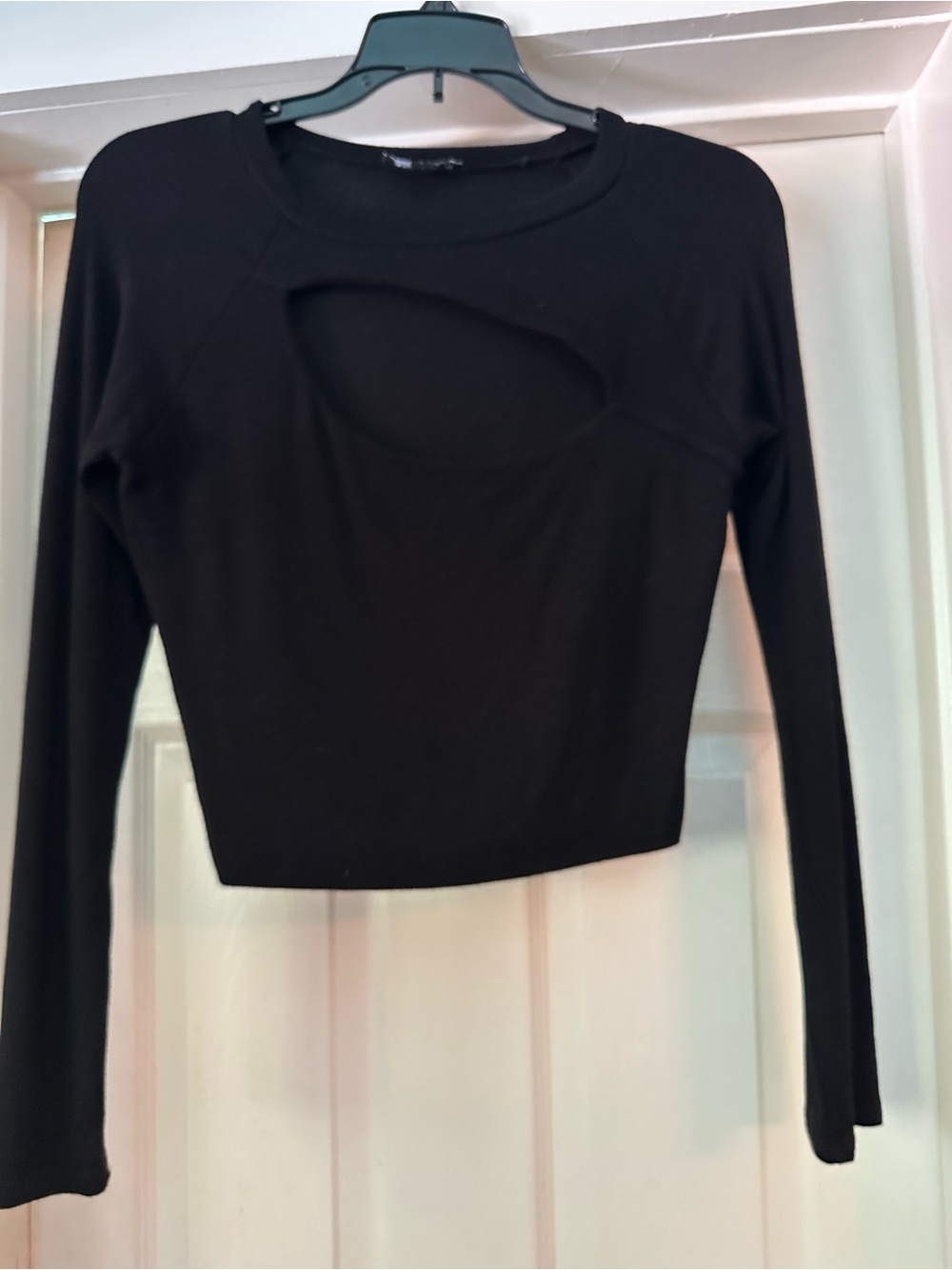 Fashion Nova Black Long Sleeve Cutout Crop Top